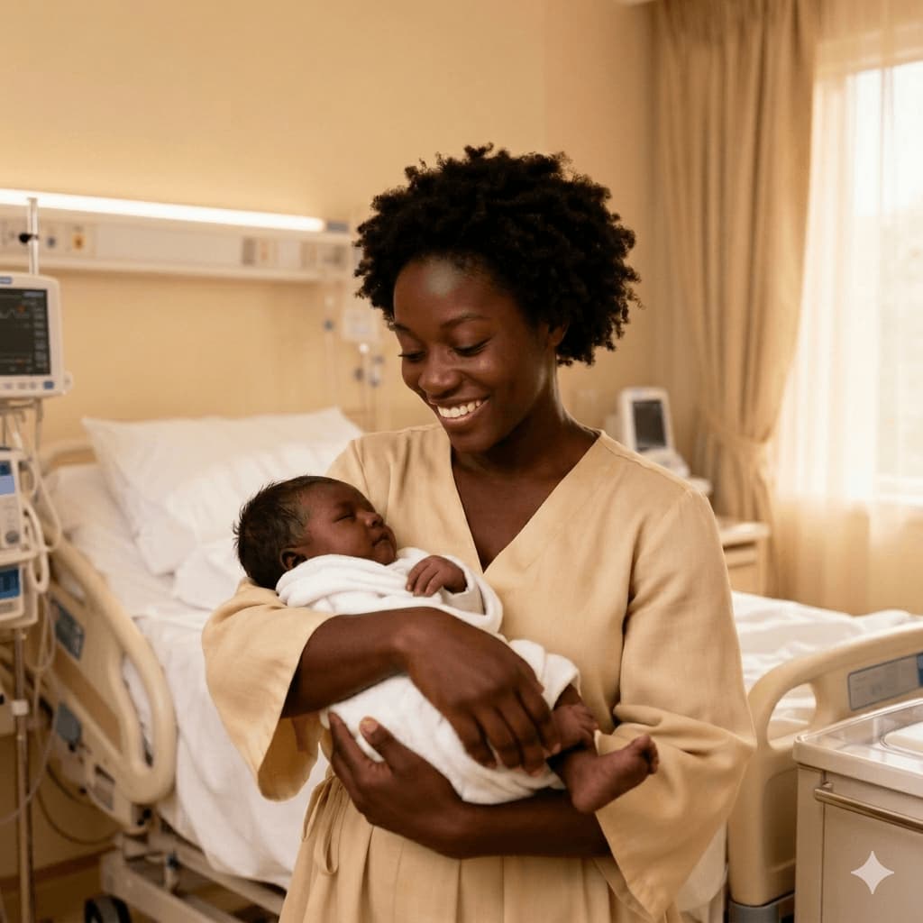 Beautiful woman and her new born