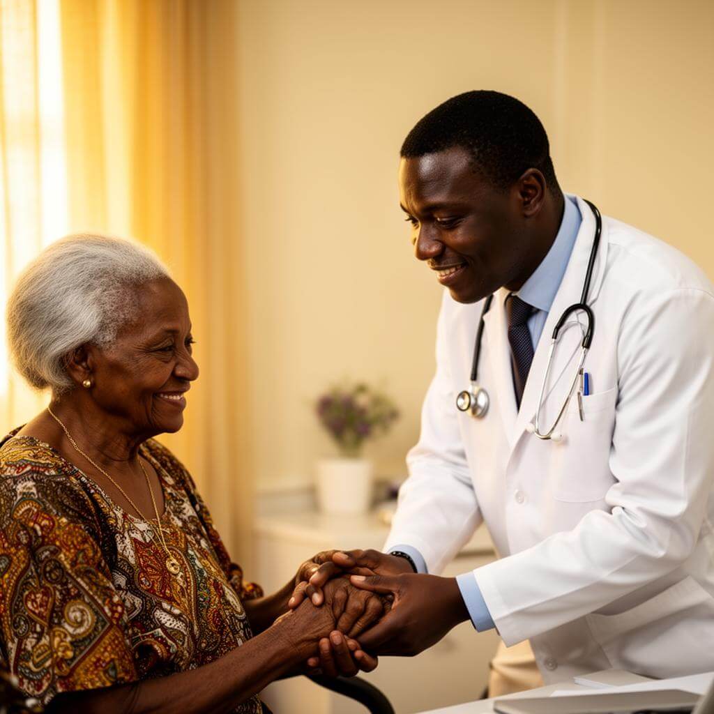 Doctor checking up on elderly